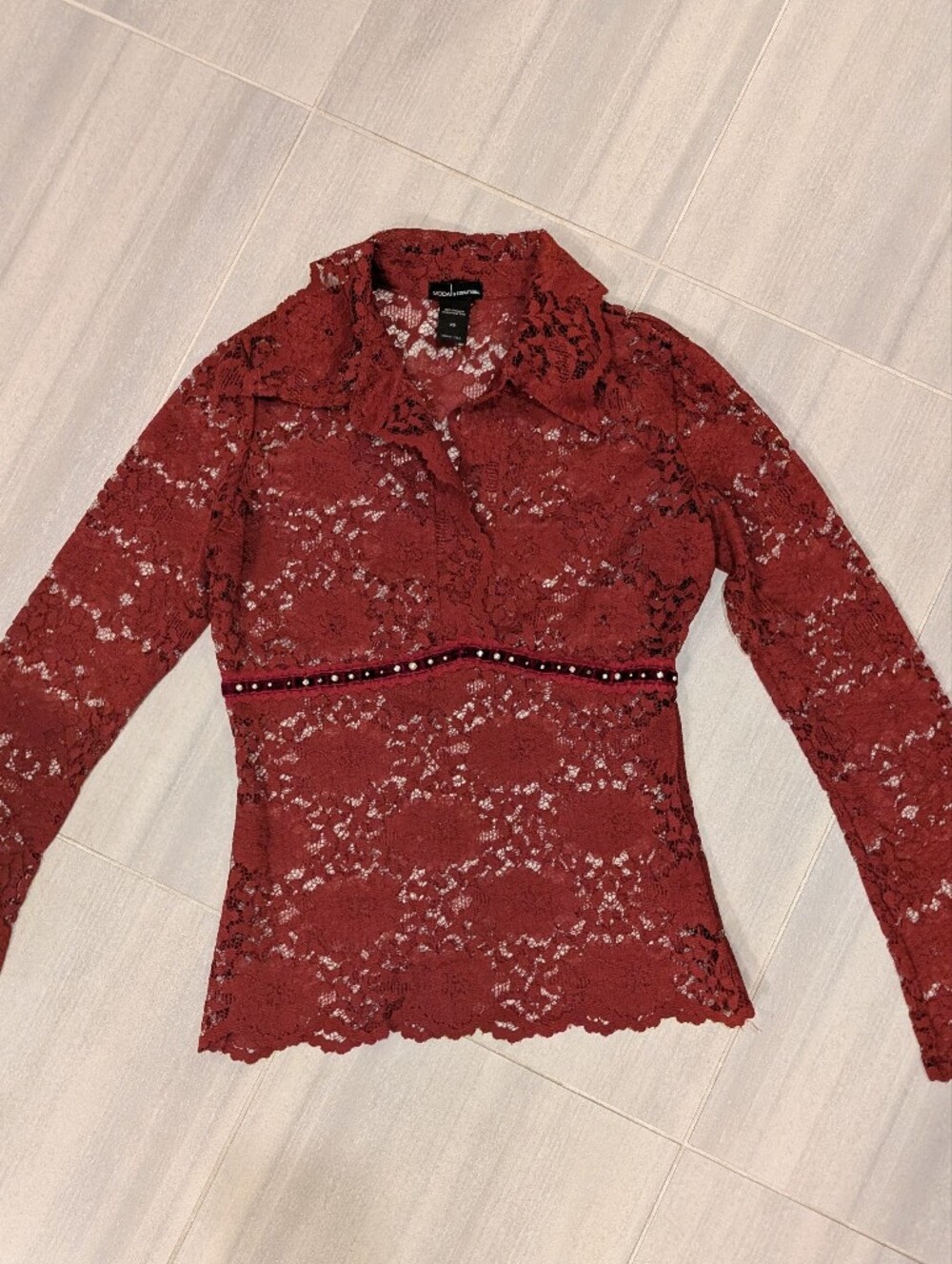 Moda International Burgundy Lace Long-Sleeve Blouse